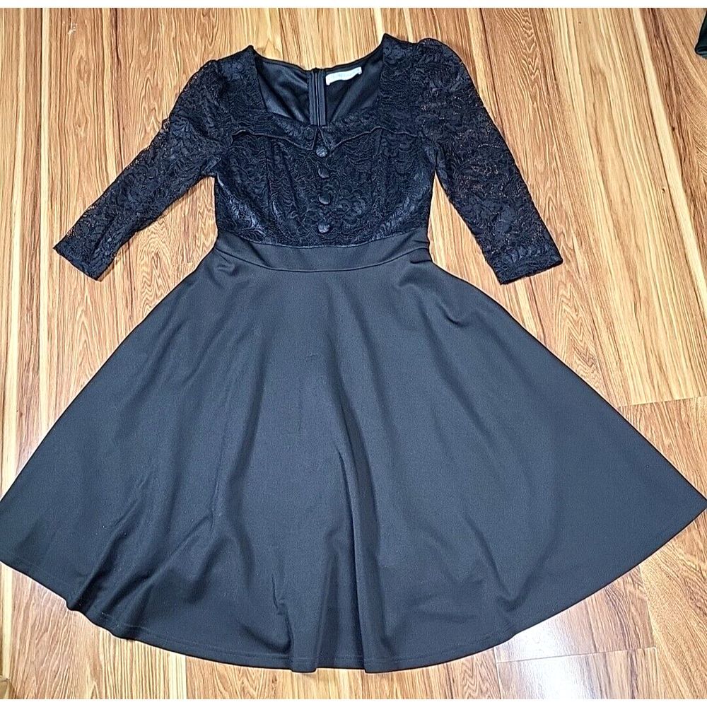 Belle Poque Dress Size Small Black Lace Collar Button 3/4 Sleeve Goth‎ A-Line